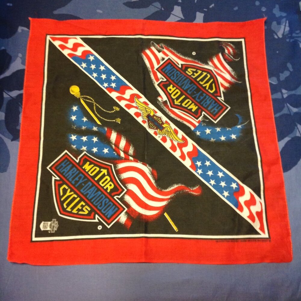 Vintage Harley Davidson USA Flag Stars Stripes Scarf Bandana